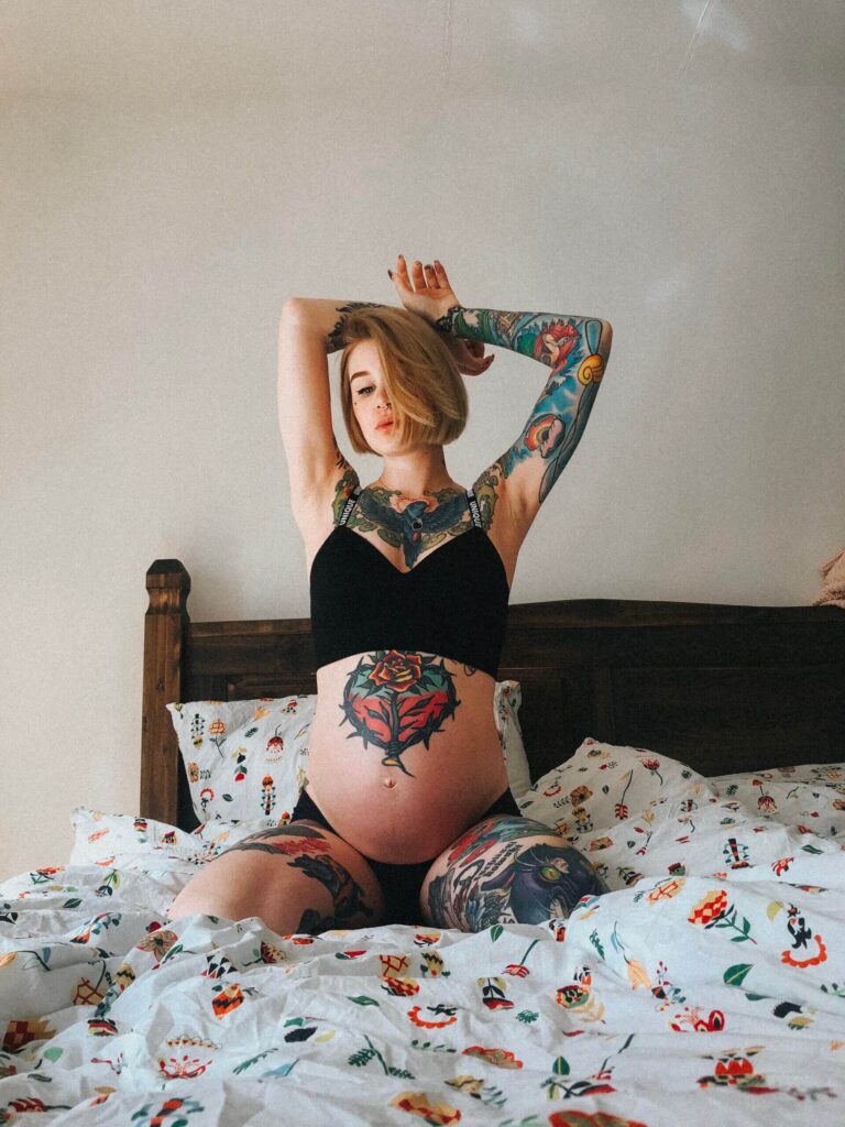 Tattooed pregnant woman antenatal hypnobirthing